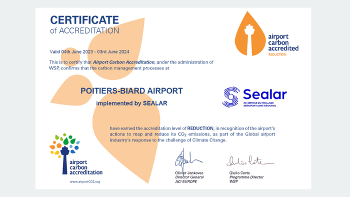 Renouvellement de la certification ACA 2 pour l'Aéroport de Poitiers-Biard